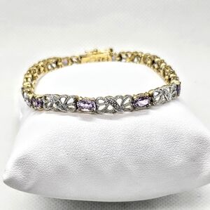 925 sterling silver diamond and amethyst swirl chain bracelet
